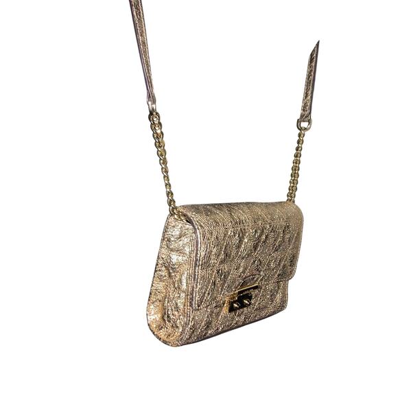 Michael Kors Gold Ruby Quilted Leather Clutch Crossbody 2-in-1 Purse Handbag - Picture 2 of 10